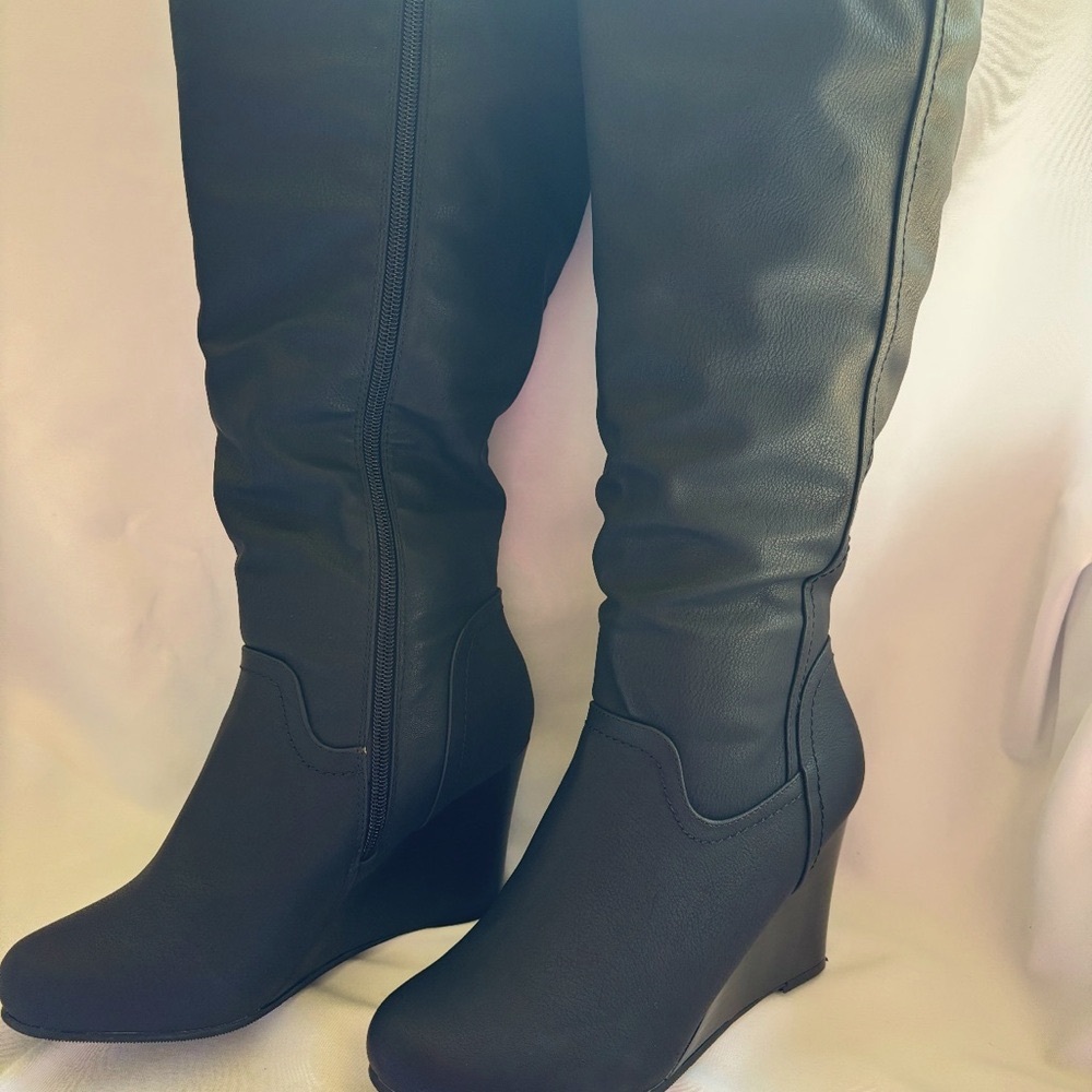 Black Journee Langly Wedge Knee High Boots